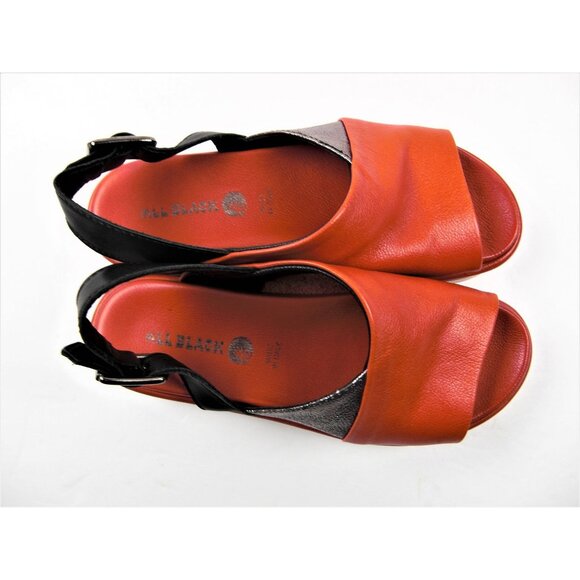 ALL BLACK Women's Red Cutout Opened Toe Leather Flatform Sandals Size 5.5-36 - Picture 4 of 7
